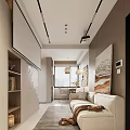 Modern Apartment Living Room With Beige Sofa Area Rug Decorative Artworks And Floor Lamp