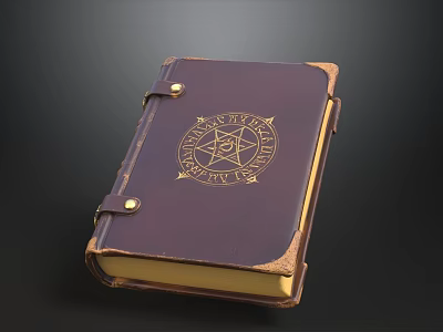 Vintage Purple Leather Grimoire With Golden Pentagram And Universal Symbol Design 3d model