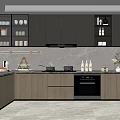Modern Kitchen Interior Design With Dark Wood Cabinets Marble Countertop And Appliances