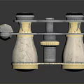 Scenic Landscape Reflected in Classic Binoculars with Wooden Handle and Metal Frame