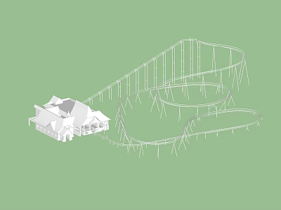 Thrilling Amusement Park Roller Coaster With Steel Track And Adjacent Building 3d model