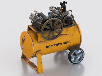 Industrial Yellow Compressor With Heavy Duty Wheels And Air Storage Tank 3d model
