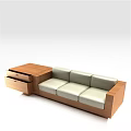 Modern Sectional Sofa with Wooden Frame Light Colored Cushions and Side Table Drawers 3d model