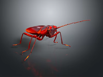 Detailed Shiny Red Insect With Long Antennae And Glossy Body On Dark Background 3d model