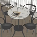 Modern Round Dining Table Set With White Marble Top And Four Black Metal Leg Chairs
