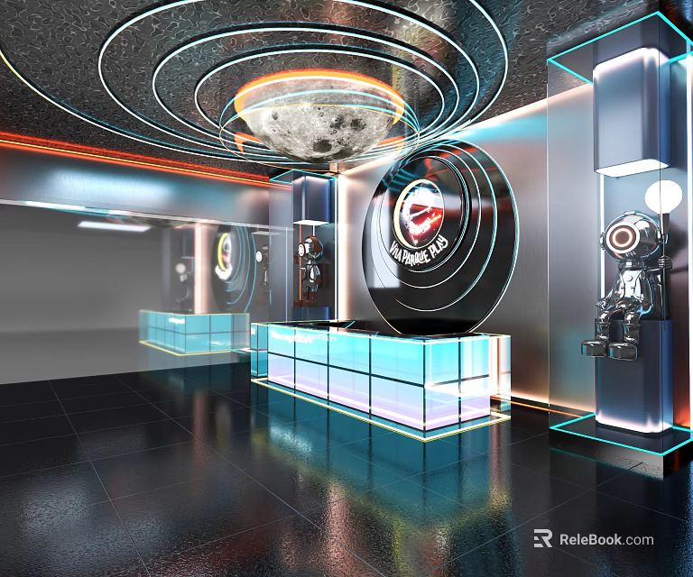 Futuristic Storefront Reception With Neon Lights And Sci Fi Decor 3d model