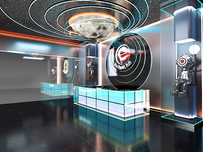 Futuristic Storefront Reception With Neon Lights And Sci Fi Decor 3d model