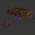 Vintage Rustic Wooden Cart With Large Wheels And Small Trailer Platform