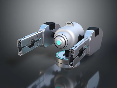 Futuristic Weapon With Silver Body And Blue Glowing Dual Mechanical Arms 3d model