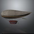 Classic Vintage Airship With Large Fabric Balloon Red Gondola And Ropes