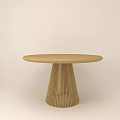 Round Rattan Dining Table With Striped Cone Shaped Base And Natural Design 3d model