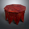 Traditional Chinese Red Octagonal Table With Intricate Carved Patterns And Lacquered Surface 3d model