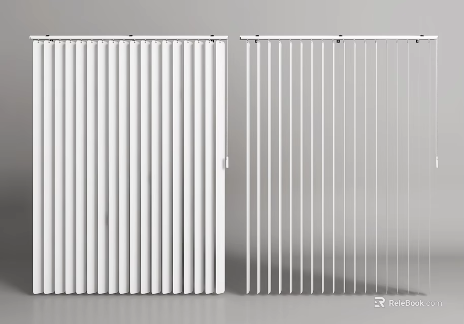 Stylish White Modern Vertical Curtains With Striped Design For Home Interior 3d model 