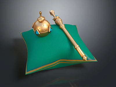 Green Cushioned Furniture Piece With Golden Ornament And Blue Gemstone Accents 3d model