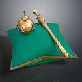 Green Cushioned Furniture Piece With Golden Ornament And Blue Gemstone Accents