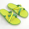 Green And Yellow Flip Flops With Yellow Polka Dots Cross Straps And Small Flower