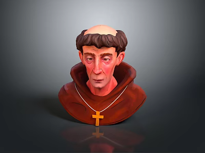 Man Bust Sculpture in Brown Robe with Gold Cross on Chest 3d model