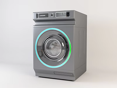 Modern Gray Washing Machine With Transparent Door Green Ring Light And Digital Control Panel 3d model