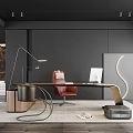 Modern Office Interior Design With Black Walls Red Chair Floor Lamp And Rug