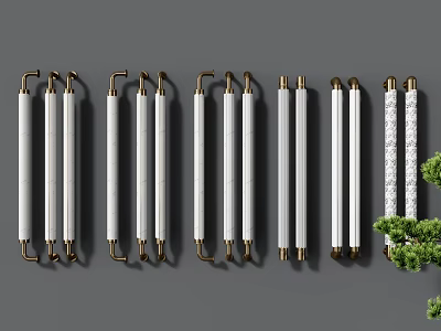 Modern Decorative Furniture Handles With Various Designs Gold Accents And White Finish 3d model
