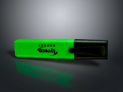 Everyday Green LIGHTO Budget Lighter With Black Lid On Reflective Surface 3d model