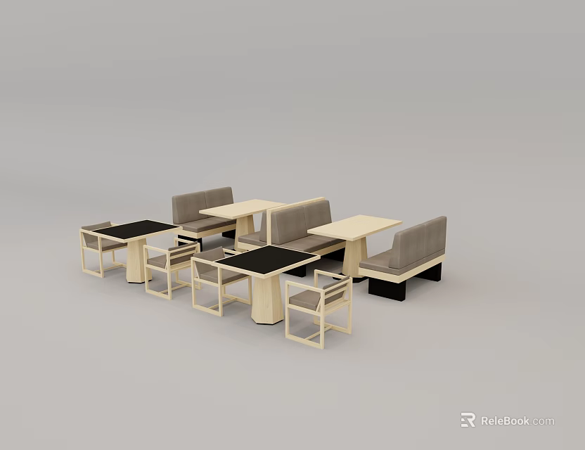 Modern Minimalist Dining Chairs With Wooden Frame And Booth Seats In Restaurant Setting 3d model 