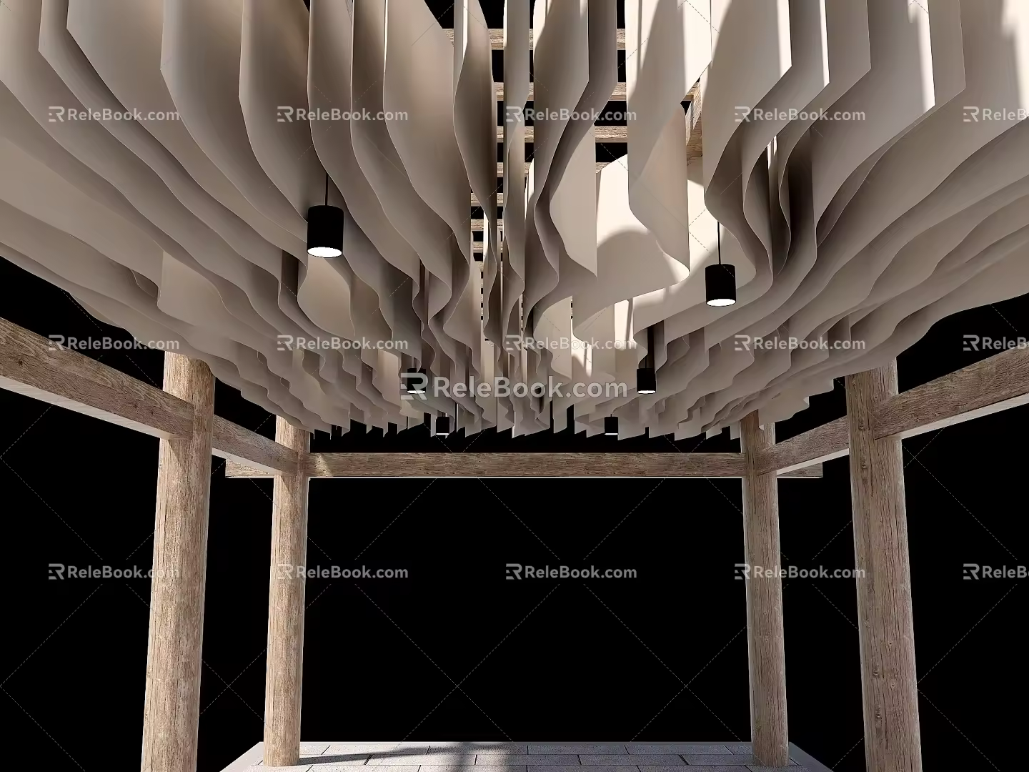 Modern Gallery Frame French Texture Paper Ceiling Grille Top Gallery Frame Texture Paper Gallery Frame Gradient Corrugated Ceiling Wave Office Ceiling Hall Ceiling 3d model
