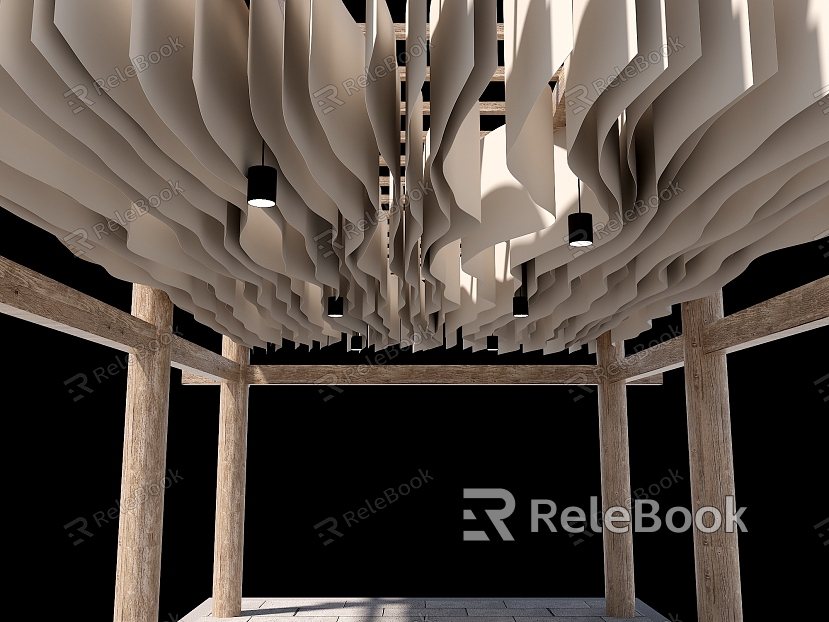 Modern Gallery Frame French Texture Paper Ceiling Grille Top Gallery Frame Texture Paper Gallery Frame Gradient Corrugated Ceiling Wave Office Ceiling Hall Ceiling model