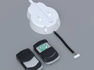 White Base Electronic Device With Two Black Remote Controls And Green Buttons 3d model