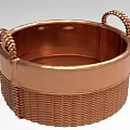 Copper Decorative Basket with Woven Texture and Rope Handles for Home Ornament