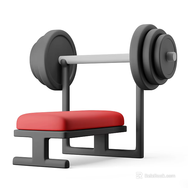 Home Gym Fitness Equipment Weight Bench With Barbell And Red Padded Seat 3d model 