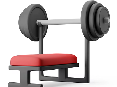 Home Gym Fitness Equipment Weight Bench With Barbell And Red Padded Seat 3d model