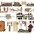 Garden Ornaments Featuring Scarecrows Clay Pots Wooden Carts Farm Tools Rice Ears And Lanterns