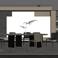 Modern Restaurant Interior With Dining Table Chairs Plant And Wall Design