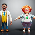 Cartoon Male Scientist With Glasses White Coat And Red Haired Female Character In Striped Pants