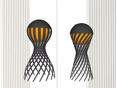 Modern Black And Orange Table Lamp With Netted Mesh Design And Artistic Structure 3d model