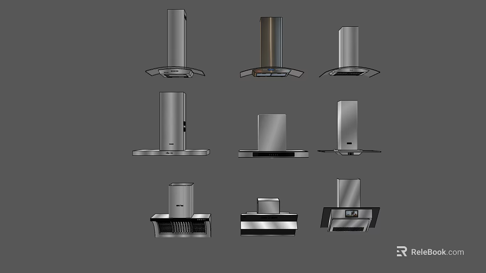 Various Modern Kitchen Appliances Range Hoods with Different Stylish Designs and Shapes 3d model 