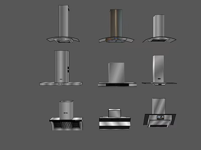 Various Modern Kitchen Appliances Range Hoods with Different Stylish Designs and Shapes 3d model