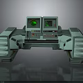 Electronic Control Console With Dual Green Display Monitors And Storage Drawers Design 3d model