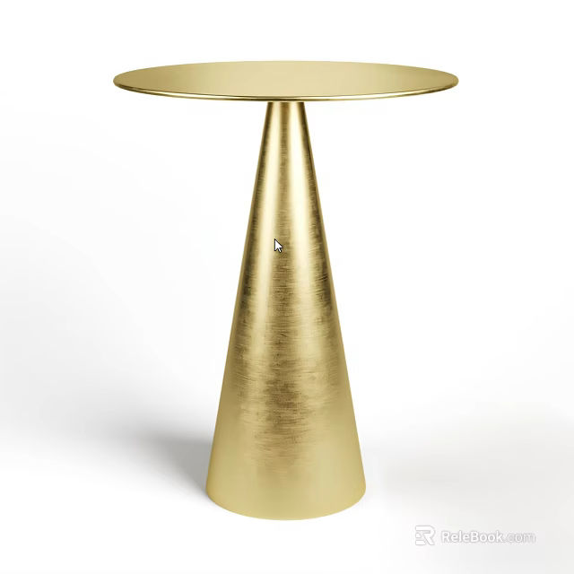 Modern Gold Side Table With Round Top And Conical Base Design 3d model 