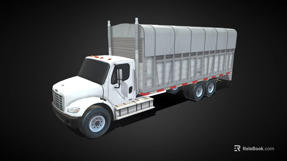 White Commercial Cargo Truck With Canvas Covered Bed And Dual Rear Wheels 3d model 