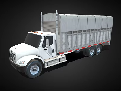 White Commercial Cargo Truck With Canvas Covered Bed And Dual Rear Wheels 3d model