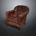 Vintage Brown Leather Armchair With Stitched Backrest Armrests And Wooden Legs