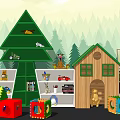 Tree Shaped and House Shaped Bookcases in Kids Room Interior With Toys and Forest Background