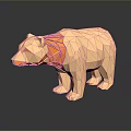Low Poly Bear Sculpture With Orange Internal Geometric Lines On Reflective Surface 3d model