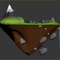 Cartoon Floating Island Scene With Green Grass Mountains River And Waterfall