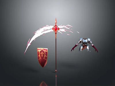 Woman In Armor Holding Red Shield And Decorative Staff With White Streamers 3d model