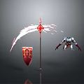 Woman In Armor Holding Red Shield And Decorative Staff With White Streamers