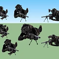 Man in Tactical Gear Holding Sniper Rifle in Various Military Positions