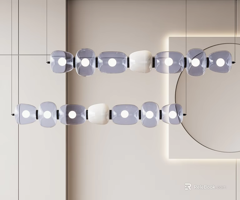 Modern Chandelier With Gray And White Geometric Hanging Modules In Interior Space 3d model